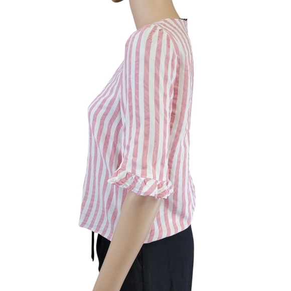 Zara trf collection Womens Striped Ruffled Detail Button Up Blouse Size M - Picture 6 of 12